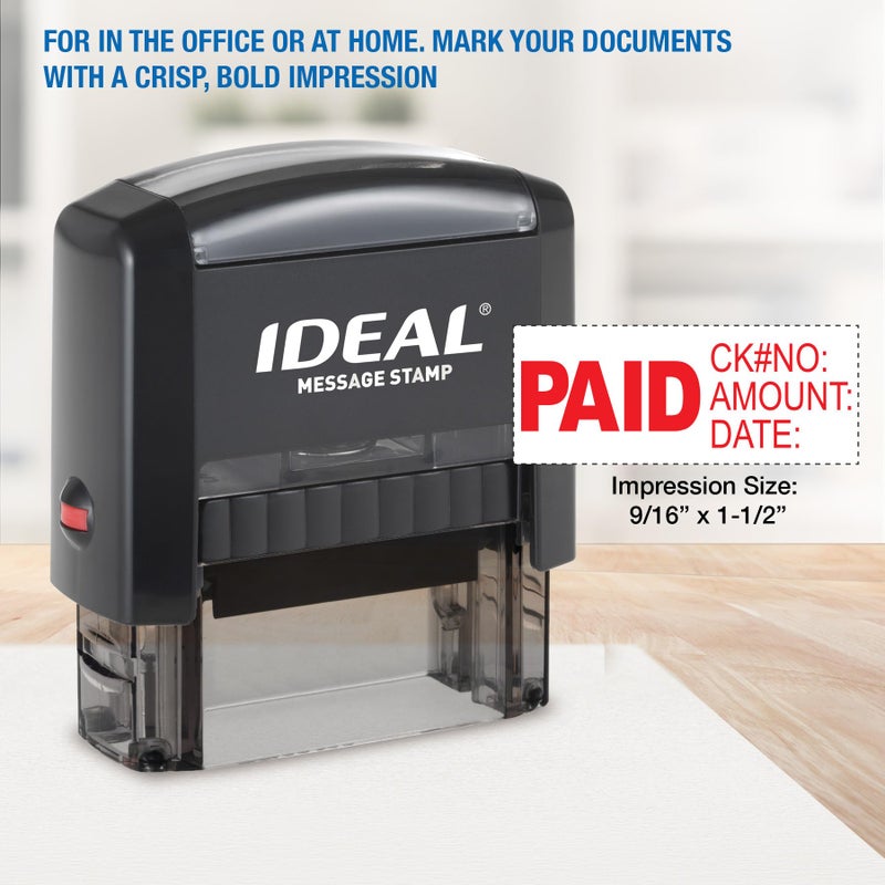 Ideal Self Inking Stamp â€“ English Text Paid with Fill-in Fields Check No, Amount, Date â€“ Red Ink, Impression Size 11/16â€ x 1-7/8â€ - Image 3
